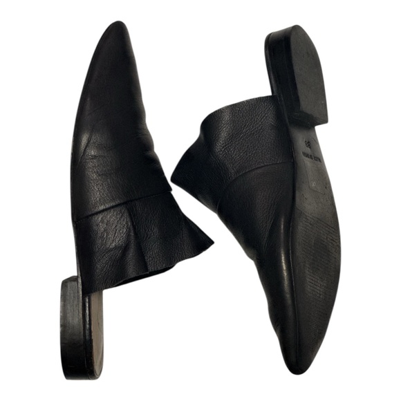 Free People Sienna Ruffle Slip On Black Leather Pointed Toe Mules Shoes 38 EU - Picture 4 of 11